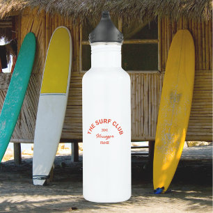 The Surf Club Red Custom Crest Stainless Steel Water Bottle