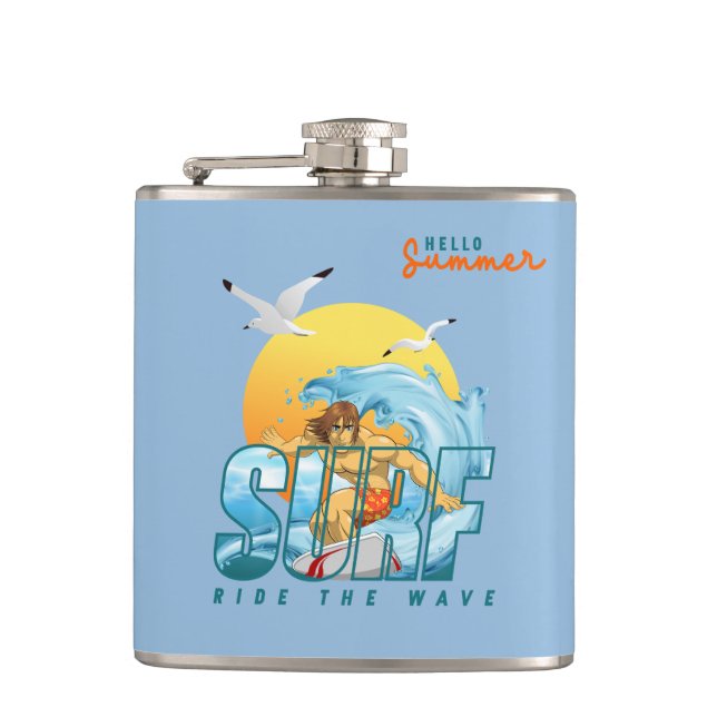 The Surfer Rides the Wave | (M) Flask (Front)