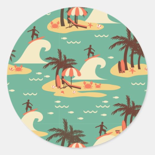 The Surfing Cartoon Illustration Classic Round Sticker