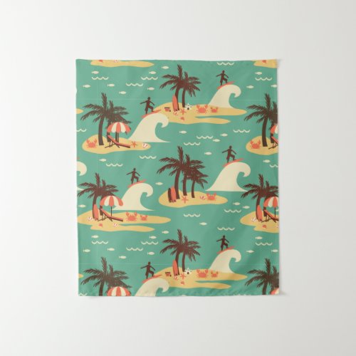 The Surfing Cartoon Illustration Tapestry