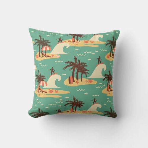 The Surfing Cartoon Illustration Throw Pillow