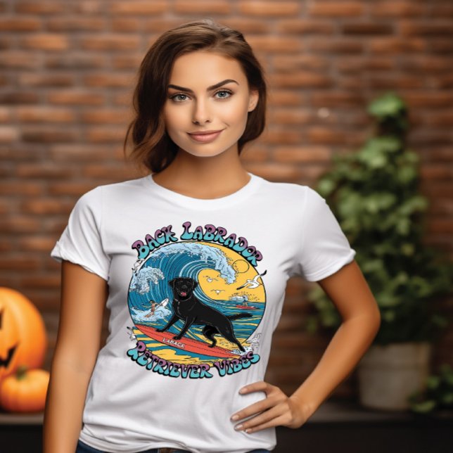 The Surfing Pup Black Labrador Retriever T-Shirt (Creator Uploaded)