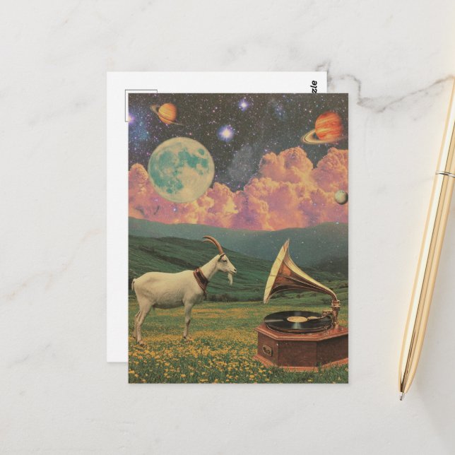 The Surreal Goat in the Meadow Postcard (Front/Back In Situ)