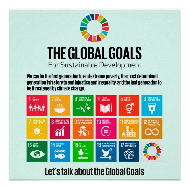 The Sustainable Development Goals 17 UN SDGs 2030 Poster (Front)