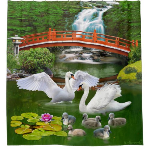 THE SWAN FAMILY SHOWER CURTAIN