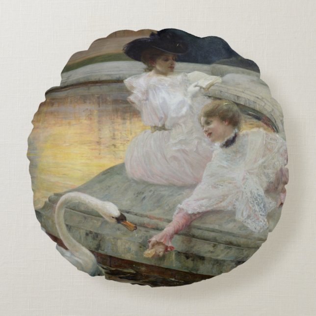 The Swans, 1900 Round Pillow (Front)