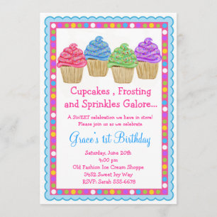 The Sweetest Cupcakes  Birthday Invitation