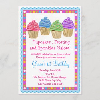 The Sweetest Cupcakes  Birthday Invitation by LittlebeaneBoutique at Zazzle
