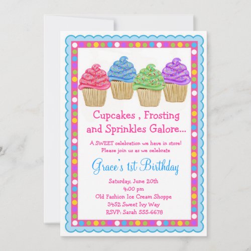 The Sweetest Cupcakes  Birthday Invitation