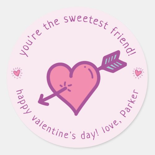 The Sweetest Friend Cute Heart and Arrow Valentine Classic Round Sticker