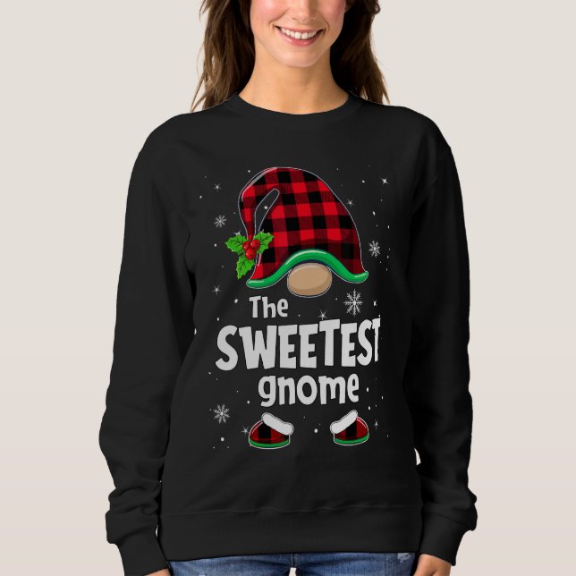The Sweetest Gnome Buffalo Plaid Christmas Matchin Sweatshirt (Front)