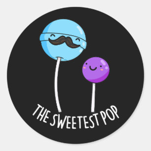 The Sweetest Pop Funny Lollipop Pun Dark BG Classic Round Sticker