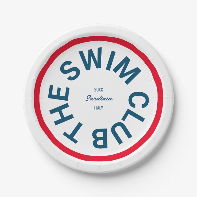 The Swim Club Blue Crest Red Stripe Paper Plates (Front)