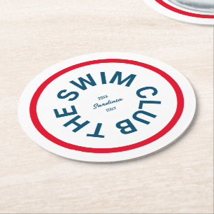 The Swim Club Blue Crest Red Stripe Round Paper Coaster