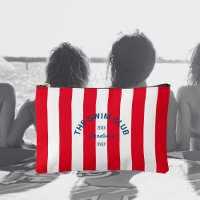The Swim Club Crest Red Cabana Stripe Accessory Pouch