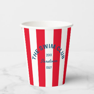 The Swim Club Crest Red Cabana Stripe Paper Cups