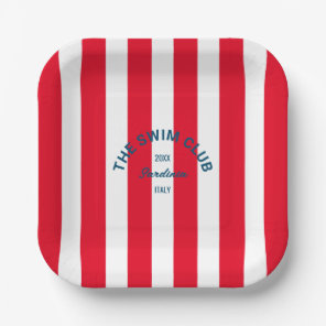 The Swim Club Crest Red Cabana Stripe Paper Plates