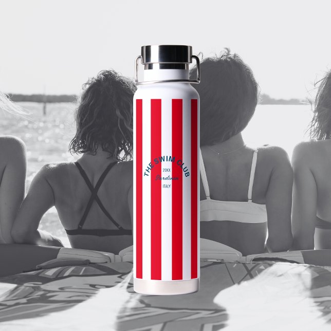 The Swim Club Crest Red Cabana Stripe Water Bottle (Creator Uploaded)