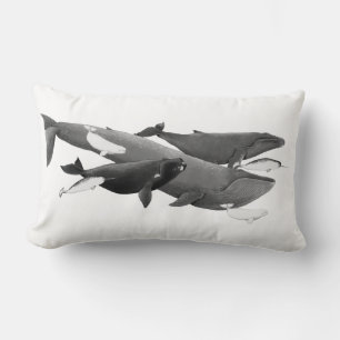 The Swim Of Whales Illustration Art Whale Lumbar Pillow