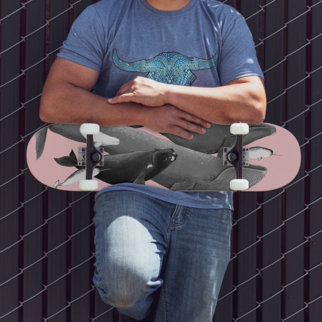 The Swim Of Whales Illustration Art Whale Pink Skateboard (Outdoor 3)
