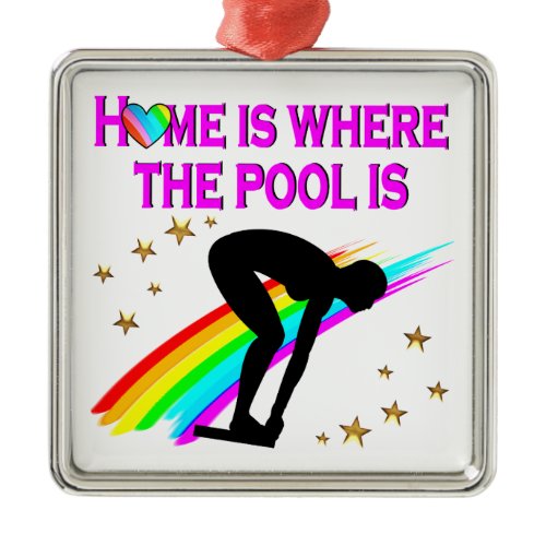 THE SWIMMER IS ALWAYS READY FOR THE POOL METAL ORNAMENT