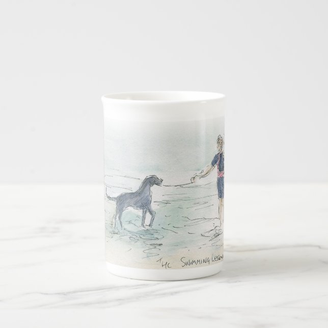 "The swimming lesson" bone china mug with fine art (Front)