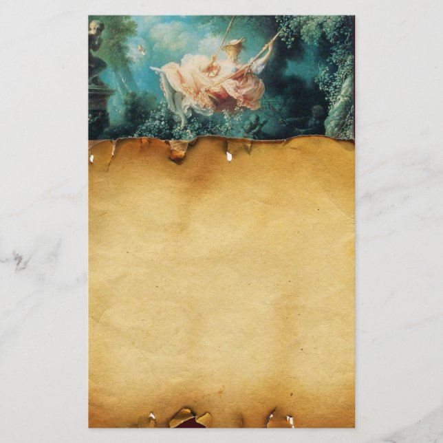 THE SWING ,Brown Parchment , green pink Stationery (Front)