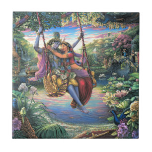 The Swing Pastime - Radha and Krishna Ceramic Tile