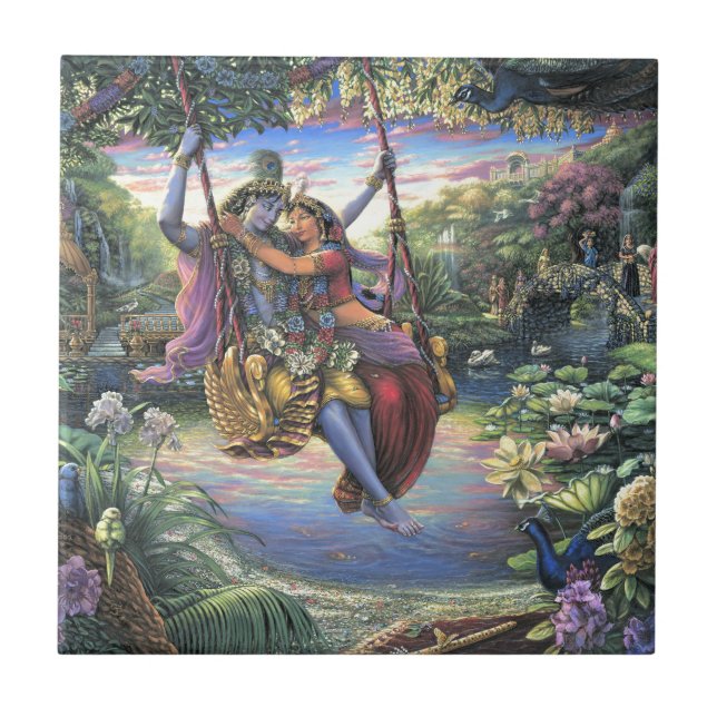 The Swing Pastime - Radha and Krishna Ceramic Tile (Front)