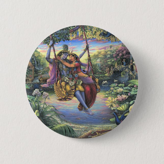 The Swing Pastime - Radha and Krishna Pinback Button (Front)