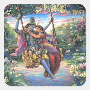The Swing Pastime - Radha and Krishna Square Sticker