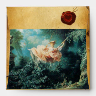 THE SWING, RED WAX SEAL PARCHMENT green pink Envelope