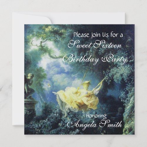 THE SWING SWEET SIXTEEN PARTY Blue Yellow Invitation