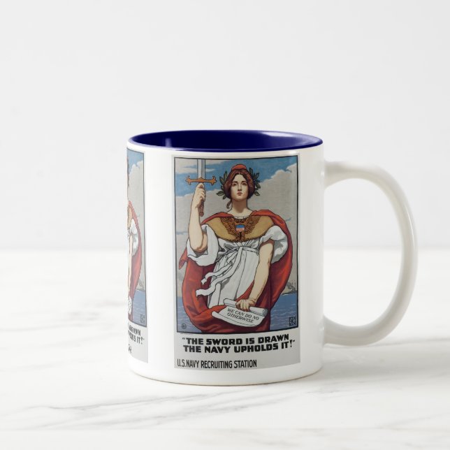 The Sword is Drawn, The Navy Upholds It Two-Tone Coffee Mug (Right)