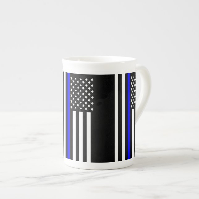 The Symbolic Thin Blue Line American Flag Bone China Mug (Front Right)