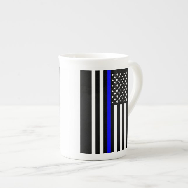 The Symbolic Thin Blue Line American Flag Bone China Mug (Front Right)