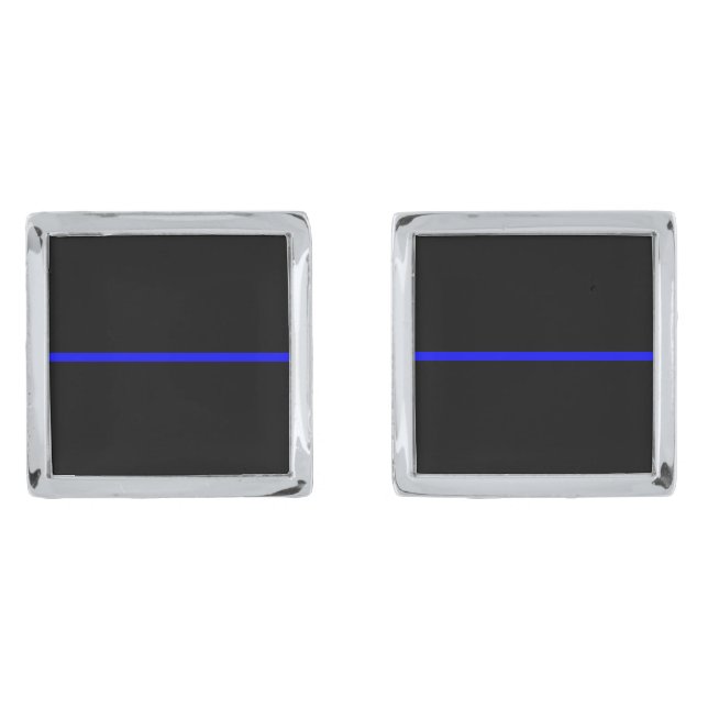 The Symbolic Thin Blue Line Concept Silver Cufflinks (Front)