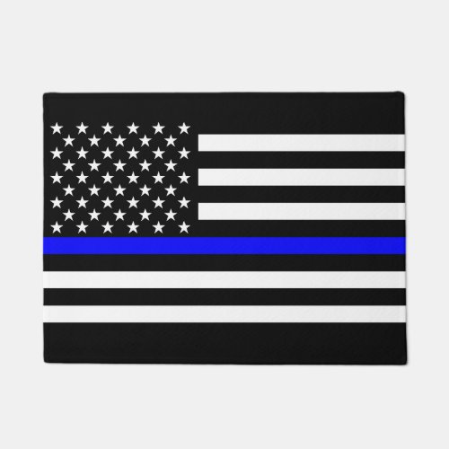 The Symbolic Thin Blue Line Graphic US Flag Doormat