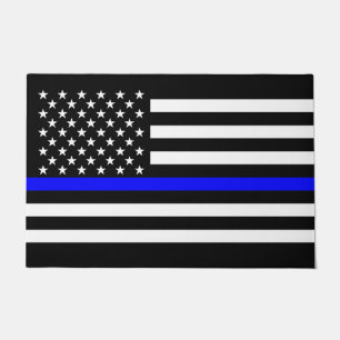 The Symbolic Thin Blue Line Graphic US Flag Doormat