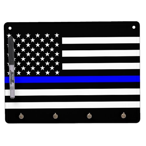The Symbolic Thin Blue Line Graphic US Flag Dry Erase Board With Keychain Holder