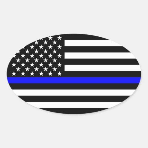 The Symbolic Thin Blue Line Graphic US Flag Oval Sticker