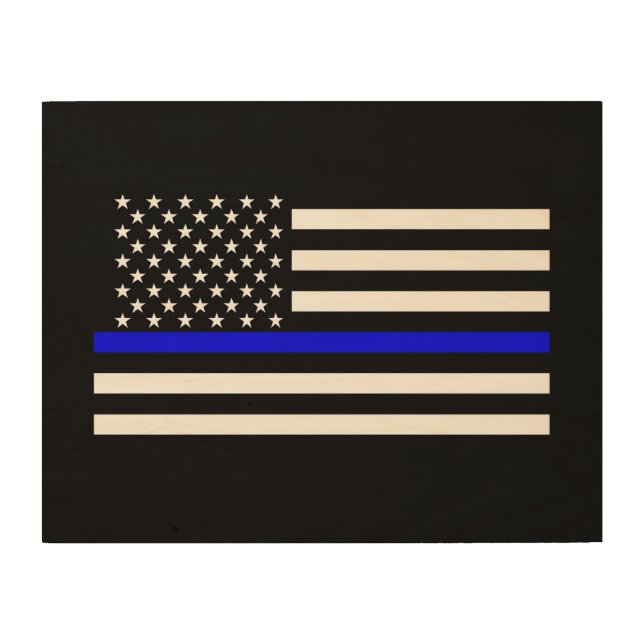 The Symbolic Thin Blue Line Graphic US Flag Wood Wall Art (Front)