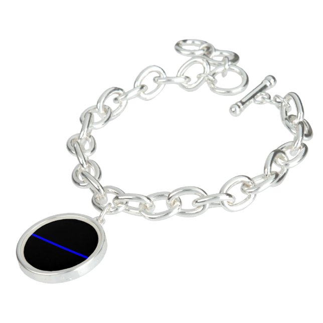 The Symbolic Thin Blue Line Horizontal Black Bracelet (Side)