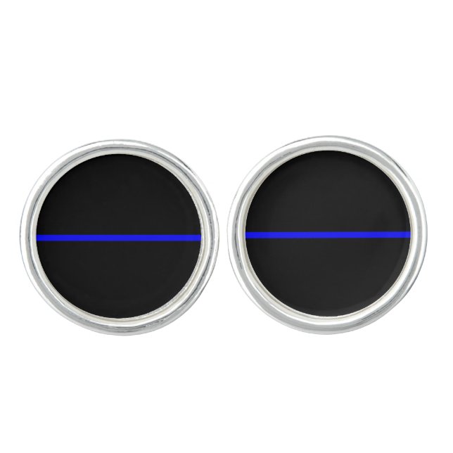 The Symbolic Thin Blue Line Horizontal Black Cufflinks (Front)