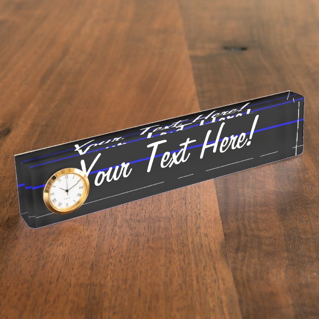 The Symbolic Thin Blue Line Horizontal Black Desk Name Plate (Side)