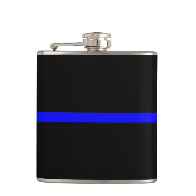 The Symbolic Thin Blue Line Horizontal Black Flask (Front)