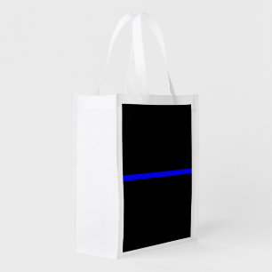 The Symbolic Thin Blue Line Horizontal Black Grocery Bag