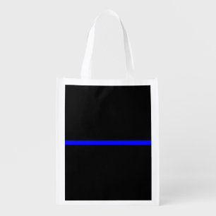 The Symbolic Thin Blue Line Horizontal Black Grocery Bag