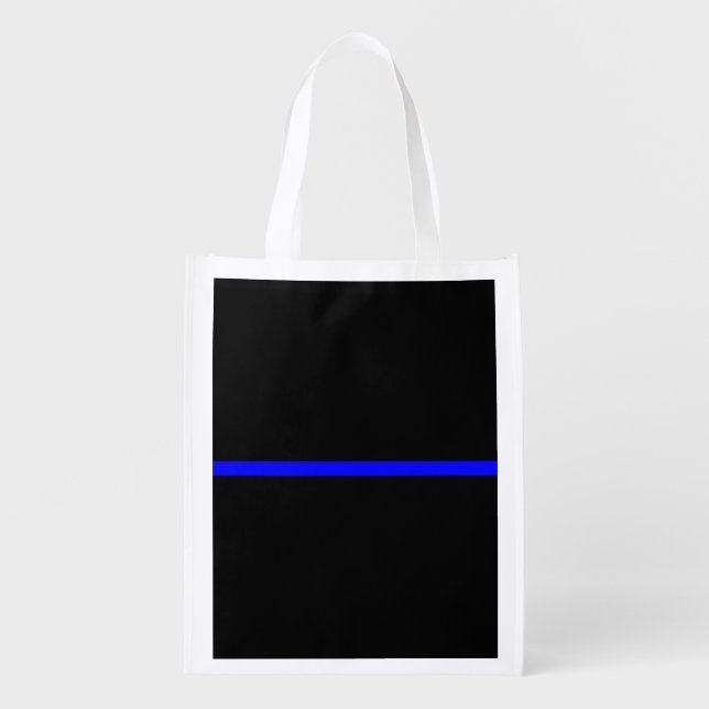 The Symbolic Thin Blue Line Horizontal Black Grocery Bag (Front)