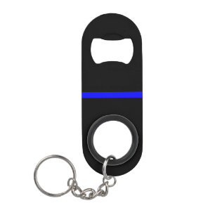 The Symbolic Thin Blue Line Horizontal Black Keychain Bottle Opener